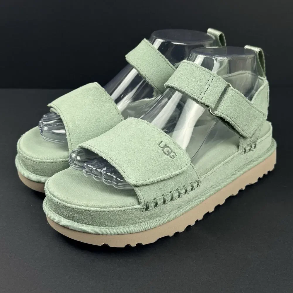 UGG Goldenstar Sandals Women US 7 Green Suede Platform NEW Comfort Casual